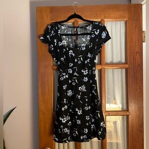 Blue Floral Black Dress